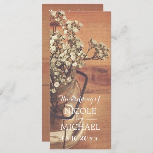 Rustic Baby's Breath Mason Jar Wedding Program Programmakaart (Voorkant / Achterkant)