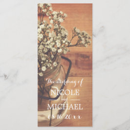 Rustic Baby's Breath Mason Jar Wedding Program Programmakaart