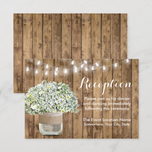 Rustic Baby's Breath Mason Jar Wedding Reception Kaart (Voorkant / Achterkant)