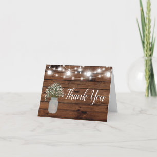 Rustic Babys Breath Mason Jar Wood Dank je Bedankkaart