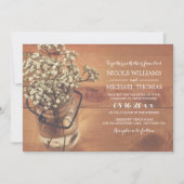 Rustic Baby's Breath Mason Jar Wood Wedding Kaart (Voorkant)