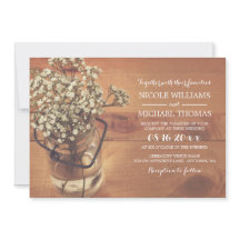 Rustic Baby's Breath Mason Jar Wood Wedding