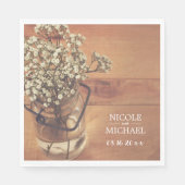 Rustic Baby's Breath Mason Jar Wood Wedding Servet (Voorkant)