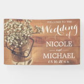 Rustic Baby's Breath Mason Jar Wood Wedding Spandoek (Horizontaal)