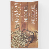 Rustic Baby's Breath Mason Jar Wood Wedding Spandoek (Verticaal)