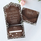 Rustic Baby's Breath on Wood Floral Wedding All In One Uitnodiging