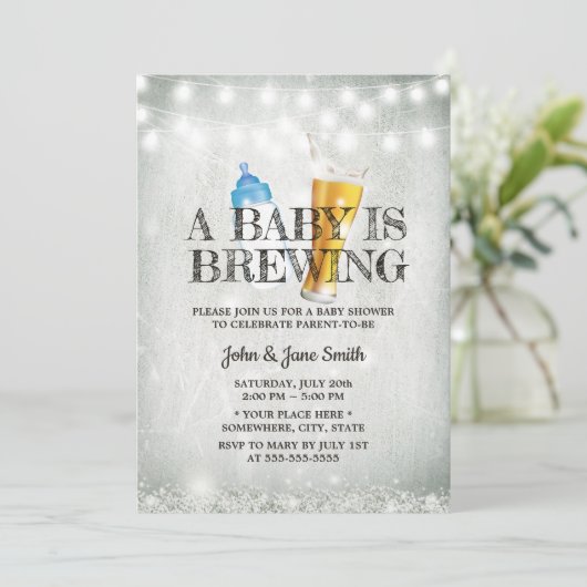 Rustic Baby's Breath String Light Beer Baby shower Kaart (Staand voorkant)