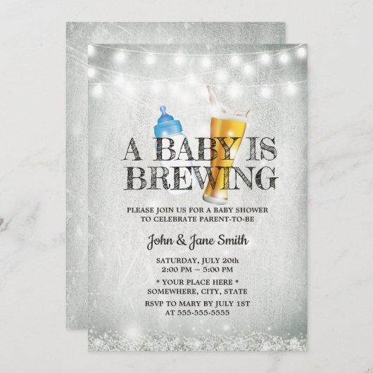 Rustic Baby's Breath String Light Beer Baby shower Kaart (Voorkant / Achterkant)