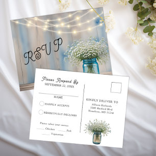 Rustic Baby's Breath String Lights Mason Jar RSVP Briefkaart