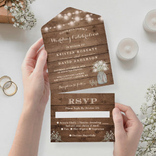 Rustic Baby's Breath String Lights Wedding All In One Uitnodiging
