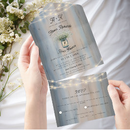 Rustic Baby's Breath & String Lights Wedding All In One Uitnodiging