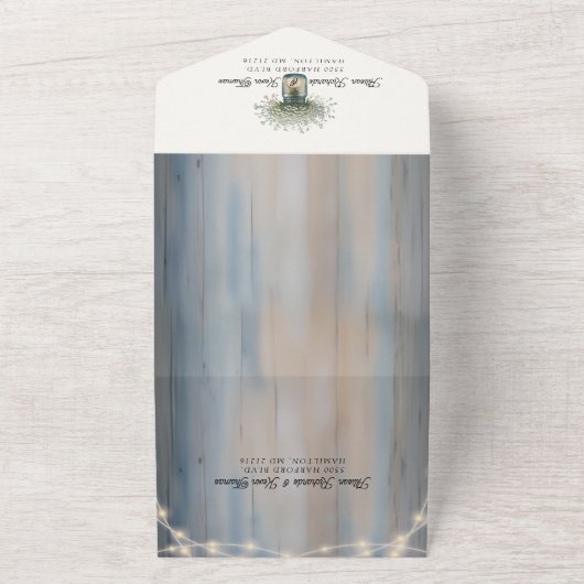 Rustic Baby's Breath & String Lights Wedding All In One Uitnodiging (Buitenkant)