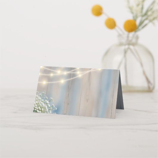 Rustic Baby's Breath & String Lights Wedding Plaatskaartje (Voorkant)