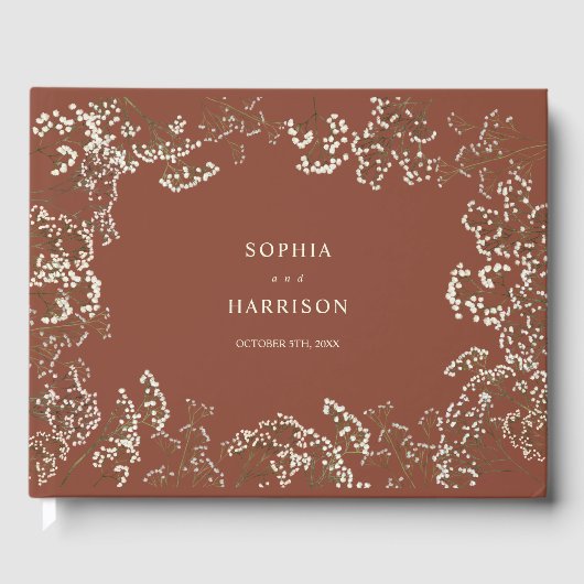 Rustic Baby's Breath Terracotta Wedding Gastenboek (Voorkant)