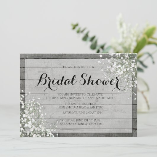 RUSTIC BABY'S BREATH VRIJGEZELLENFEEST KAART (Staand voorkant)