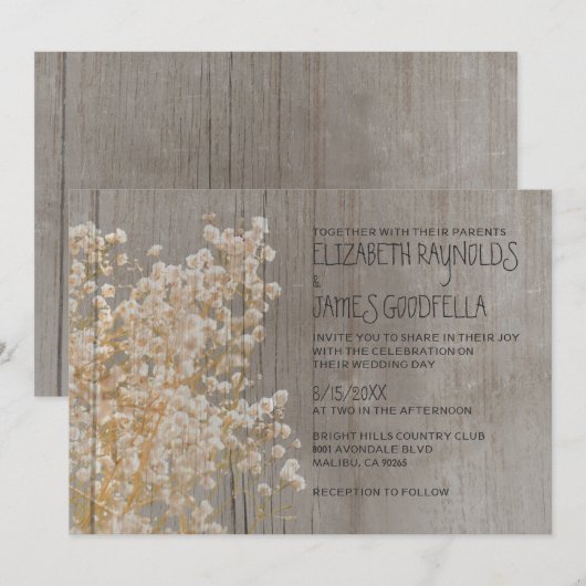Rustic Baby's Breath Wedding Invitations Kaart (Voorkant / Achterkant)