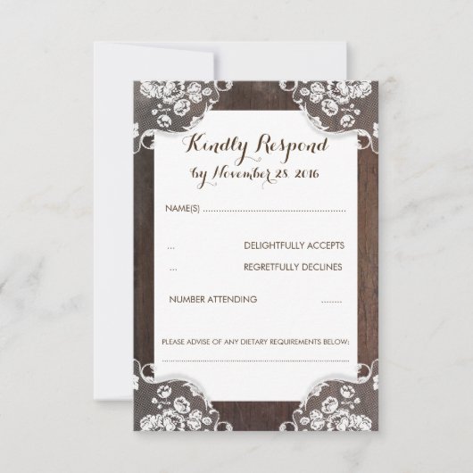 Rustic Baby's Breath Wood en Lace Wedding RSVP (Voorkant)