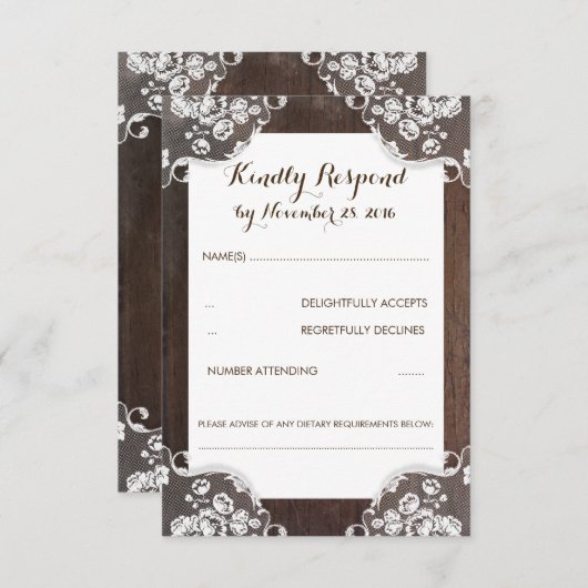 Rustic Baby's Breath Wood en Lace Wedding RSVP (Voorkant / Achterkant)