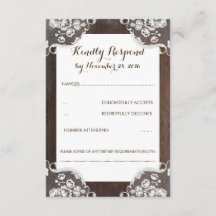 Rustic Baby's Breath Wood en Lace Wedding RSVP