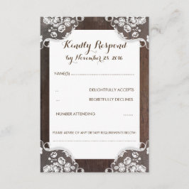 Rustic Baby's Breath Wood en Lace Wedding RSVP Kaartje