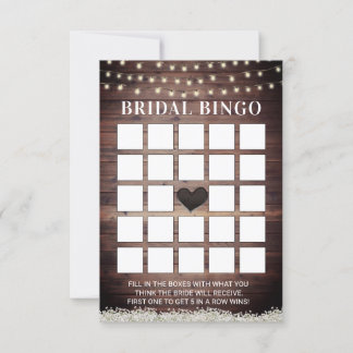 Rustic Baby's Breath Wooden Bridal Bingo Kaarten