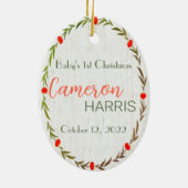 Rustic Baby's eerste kerstcadeau Keramisch Ornament (Achterkant)