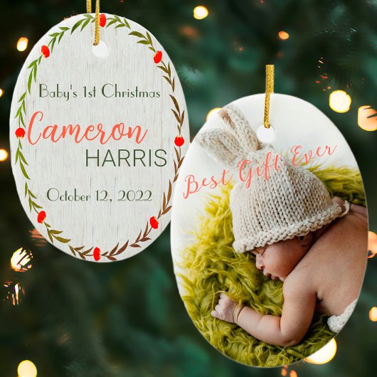 Rustic Baby's eerste kerstcadeau Keramisch Ornament