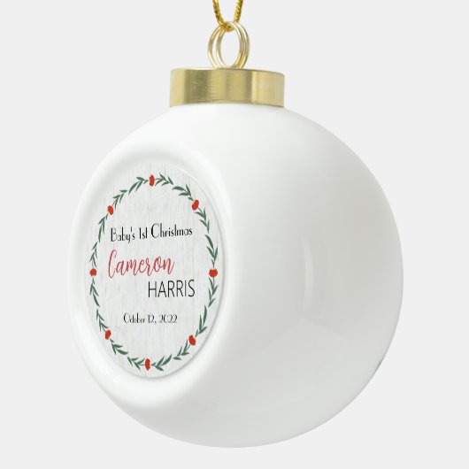 Rustic Baby's eerste kerstcadeau Keramische Bal Ornament (Rechts)