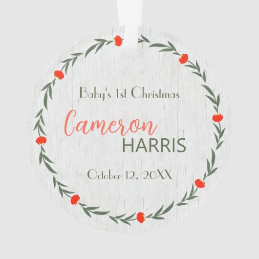 Rustic Baby's eerste kerstcadeautje Foto Orname Ornament (achterkant)