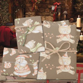 Rustic Baby's eerste kerstfeest, bear Fox Santa Inpakpapier Vel