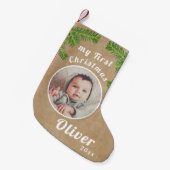 Rustic Baby's eerste kerstfoto Baby Kleine Kerstsok (Voorkant (Hangend))