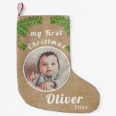 Rustic Baby's eerste kerstfoto Baby Kleine Kerstsok (Voorkant)