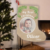 Rustic Baby's eerste kerstfoto Baby Kleine Kerstsok