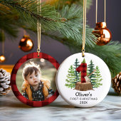 Rustic Baby's eerste kerstfoto Keramisch Ornament