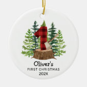 Rustic Baby's eerste kerstfoto Keramisch Ornament (Voorkant)