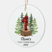 Rustic Baby's eerste kerstfoto Keramisch Ornament (Links)