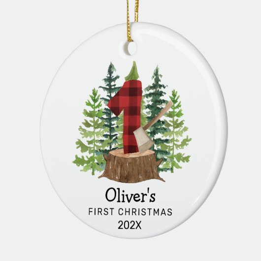 Rustic Baby's eerste kerstfoto Keramisch Ornament (Links)