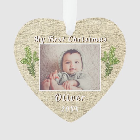 Rustic Baby's eerste kerstfoto Ornament (voorkant)