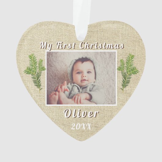Rustic Baby's eerste kerstfoto Ornament (achterkant)