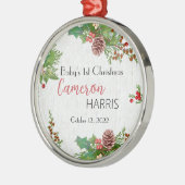 Rustic Baby's eerste kerstman Holly & Pine Metalen Ornament (Links)