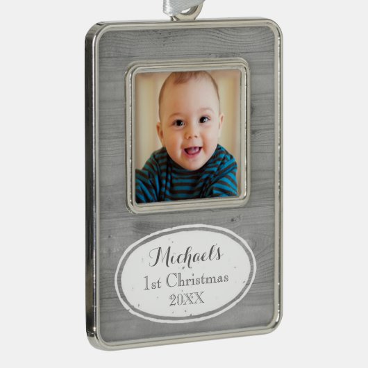 Rustic Baby's eerste kerstversiering Verzilverd Omlijst Ornament (Rechts)