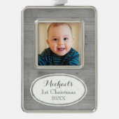 Rustic Baby's eerste kerstversiering Verzilverd Omlijst Ornament (Voorkant)