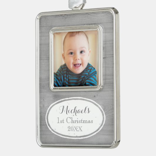 Rustic Baby's eerste kerstversiering Verzilverd Omlijst Ornament (Links)