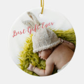 Rustic Baby's Milestone 1e kerstfoto Keramisch Ornament (Voorkant)