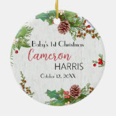 Rustic Baby's Milestone 1e kerstfoto Keramisch Ornament (Achterkant)