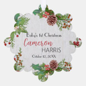 Rustic Baby's Milestone 1e kerstfoto Ornament Kaart (Achterkant)