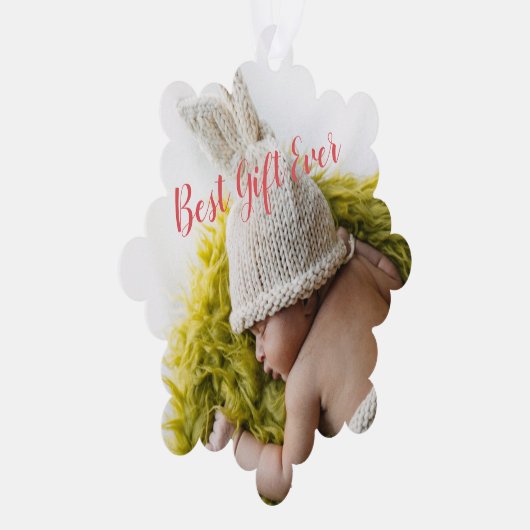 Rustic Baby's Milestone 1e kerstfoto Ornament Kaart (Rechts)