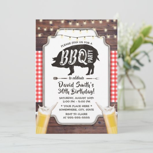 Rustic Backyard BBQ & Beer Birthday Party Kaart (Staand voorkant)
