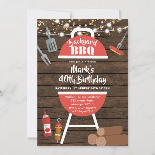 Rustic Backyard BBQ Birthday Invitation Kaart (Voorkant)
