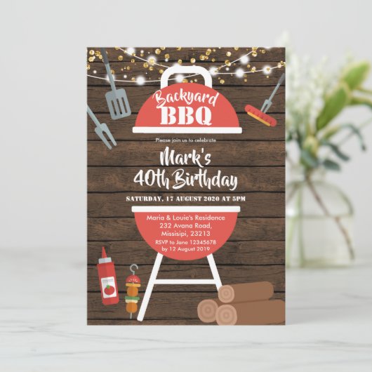 Rustic Backyard BBQ Birthday Invitation Kaart (Staand voorkant)